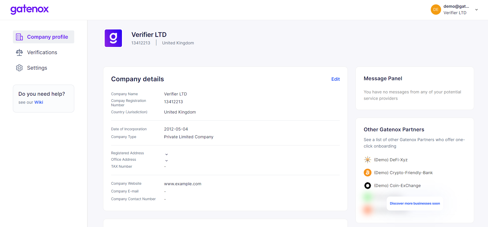 Your company profile - edit company details